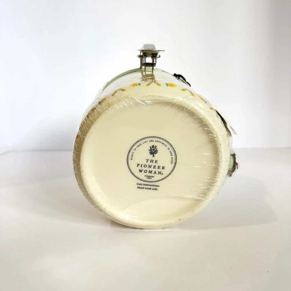 Pioneer Woman Medium Stoneware Canister w/ Lid & Spoon Painted Meadow New Sealed